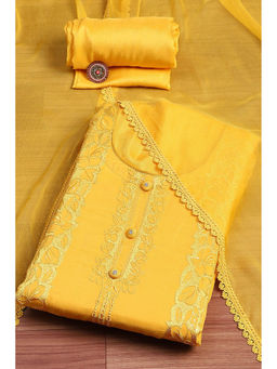 Biba - Women's Yellow Organza Lace Unstitched Suit (Set of 3)