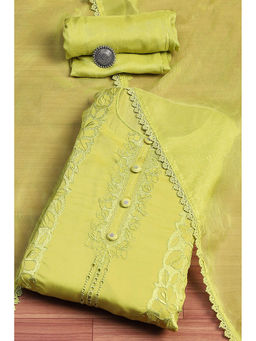 Biba - Women's Green Organza Lace Unstitched Suit (Set of 3)