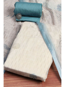 Biba - Women's Teal Linen Printed Embroidered Unstitched Suit (Set of 3)