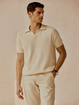 Andamen - White Solid Relaxed Fit Polo T-Shirt
