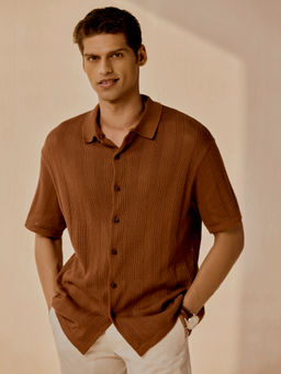 Andamen - Casual Men Organic Cotton Texture Brown Regular Fit Shirt