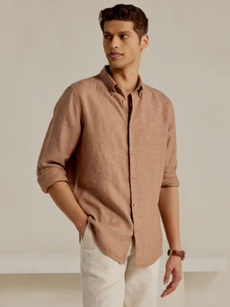 Andamen - Casual Men Linen Textured Brown Regular Fit Shirt