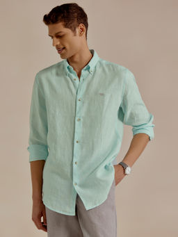 Andamen - Casual Men Linen Solid Teal Regular Fit Shirt
