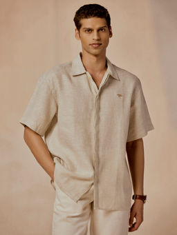 Andamen - Casual Men Linen Textured Beige Relaxed Fit Shirt