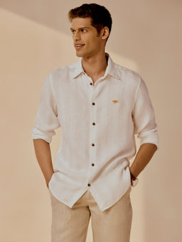 Andamen - Casual Men Linen Stripe White Regular Fit Shirt