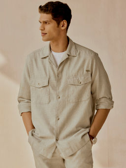 Andamen - Casual Men Organic Cotton Blend Structure Khaki Regular Fit Shirt