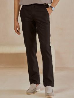 Andamen - Casual Men Linen Blend Solid Black Regular Fit Trouser