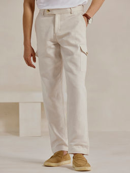 Andamen - Casual Men Organic Cotton Blend Solid Beige Regular Fit Cargo