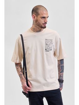 Snitch - Men Beige Graphic Print Half Sleeves Casual T-Shirt