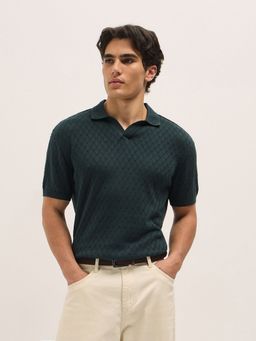 The Bear House - Men Dark Green Relaxed Fit Polo Collar T-Shirt