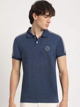 The Bear House - Men Blue Slim Fit Polo Neck T-Shirt