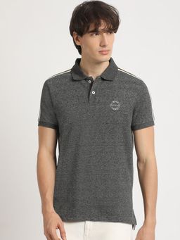 The Bear House - Men Grey Slim Fit Polo Neck T-Shirt