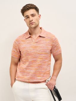 The Bear House - Men Orange Cotton Polo Collar T-Shirt