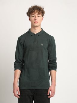 The Bear House - Men Green Solid Slim Fit Polo Neck T-Shirt