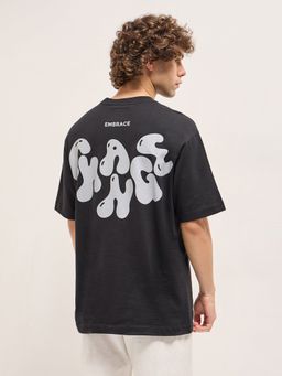 The Bear House - Men Black Graphic Printed Cotton T-Shirt