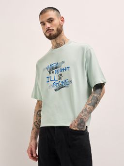 The Bear House - Men Green Typography Printed Cotton T-Shirt