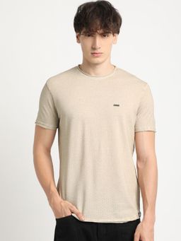 The Bear House - Men Beige Slim Fit Round Neck T-Shirt