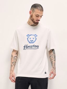The Bear House - Men White Graphic Printed Cotton T-Shirt