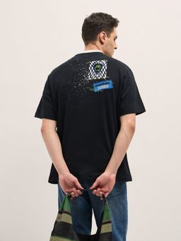 The Bear House - Men Black Cotton Graphic Printed Oversize T-Shirt