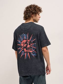 The Bear House - Men Dark Grey Graphic Printed Cotton T-Shirt