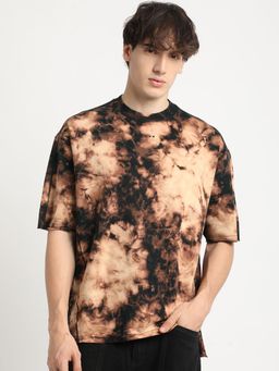 The Bear House - Men Brown Tie and Dye Round Neck T-Shirt