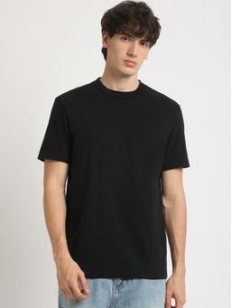 The Bear House - Men Black Solid Relaxed Fit Round Neck T-Shirt