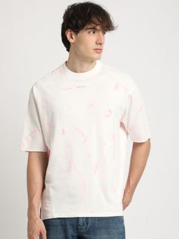 The Bear House - Men Pink and White Tie-Dye Round Neck T-Shirt