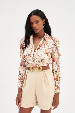 Sateen - Beige Floral Pattern Shirt
