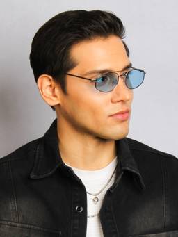 TED SMITH - Blue Aviator Sunglasses 100% Uv Protected Men & Women Silver