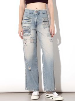 ONLY - Women's Solid Straight Fit High-Rise Blue Jeans