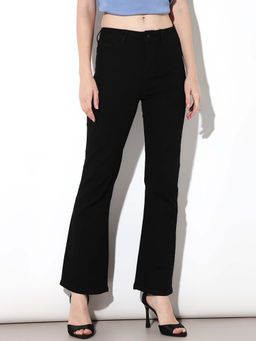 ONLY - Women's Solid Flared High-Rise Black Jeans