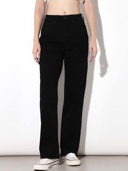 ONLY - Women's Solid Straight Fit High-Rise Black Jeans