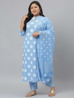 Stylum - Womens Printed Cotton Straight Kurta Pant Dupatta Set (set Of 3)