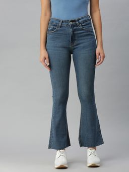 SHOWOFFFF - Women Clean Look Blue Bootcut Denim Jeans