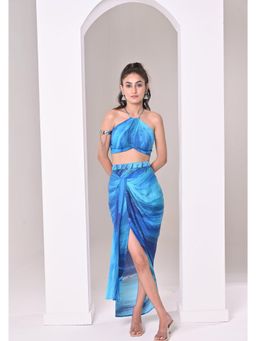 Bani Khurana - Blue Top with Drape Skirt
