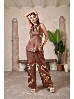 Bani Khurana - Tavren Brown Floral Top with Pant