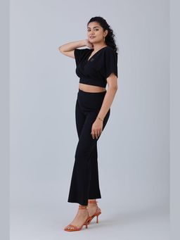 Muvazo - Black Cotton Lycra Solid/Plain Top With Pant