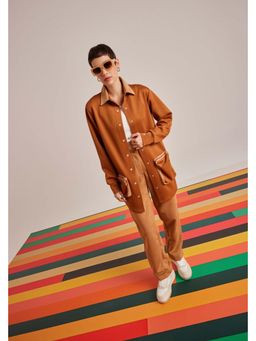 Muvazo - Brown Lycra Solid/Plain Top With Pant