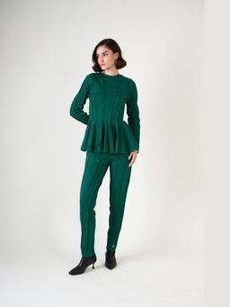 Muvazo - Green Lycra Solid/Plain Top With Pant