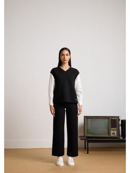 Muvazo - Black Jacquard Solid/Plain Top With Pant