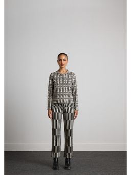 Muvazo - Black Polyester Geometric Top With Pant