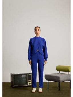 Muvazo - Blue Cotton Blend Solid/Plain Top With Pant