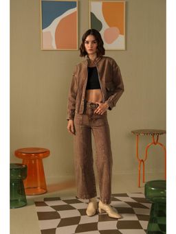 Muvazo - Brown Cotton Solid/Plain Jacket With Pant