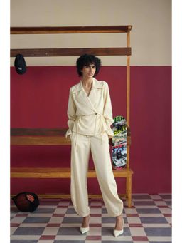 Muvazo - Beige Polyester Solid/Plain Top With Pant