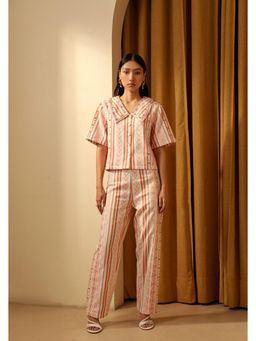 Muvazo - Orange Cotton Geometric Jacket With Pant