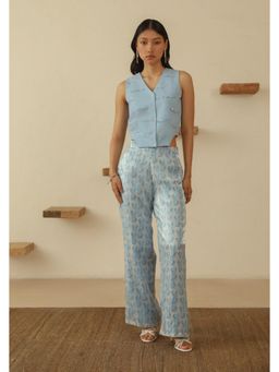 Muvazo - Blue Polyester Embellished/Sequined Waistcoat With Pant