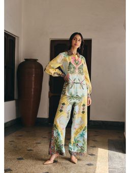 Muvazo - Multi-Colour Linen Printed Shirt With Pant