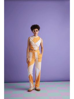 Muvazo - Orange Cotton Colo block Top With Pant