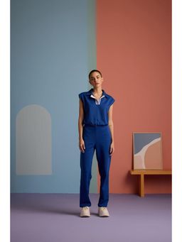Muvazo - Blue Cotton Solid/Plain Top With Pant