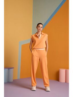 Muvazo - Orange Cotton Solid/Plain Top With Pant
